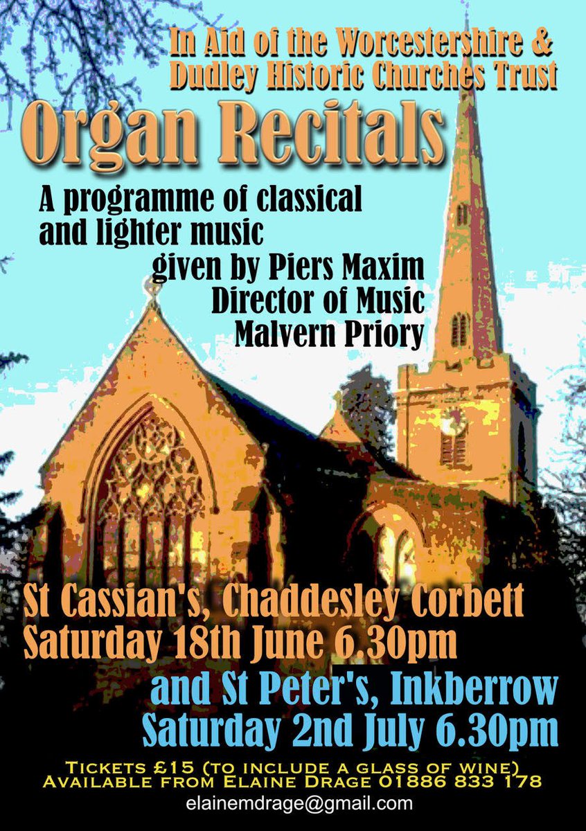 We are beyond delighted to announce 2 upcoming #organ recitals at <a href="/St_Cassians/">St. Cassian's Church</a> &amp; St Peter’s Inkberrow by none other than Piers Maxim, of the <a href="/ElgarChorale/">The Elgar Chorale</a> 🙌🏻! All proceeds go towards the repair of churches &amp; chapels in #Worcestershire &amp; #Dudley <a href="/NatChurchTrust/">National Churches Trust</a> <a href="/CofEWorcester/">Diocese of Worcester</a>