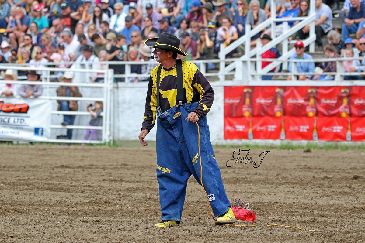 Returning to this year's stampede, Dennis Halstead - Professional Rodeo Clown. What will he have up his sleeve, down his pants, or in his back pocket this year? You'll have to wait &amp; see! 

📸 Gralyn J. Photography
#falklandstampede #maylongweekend