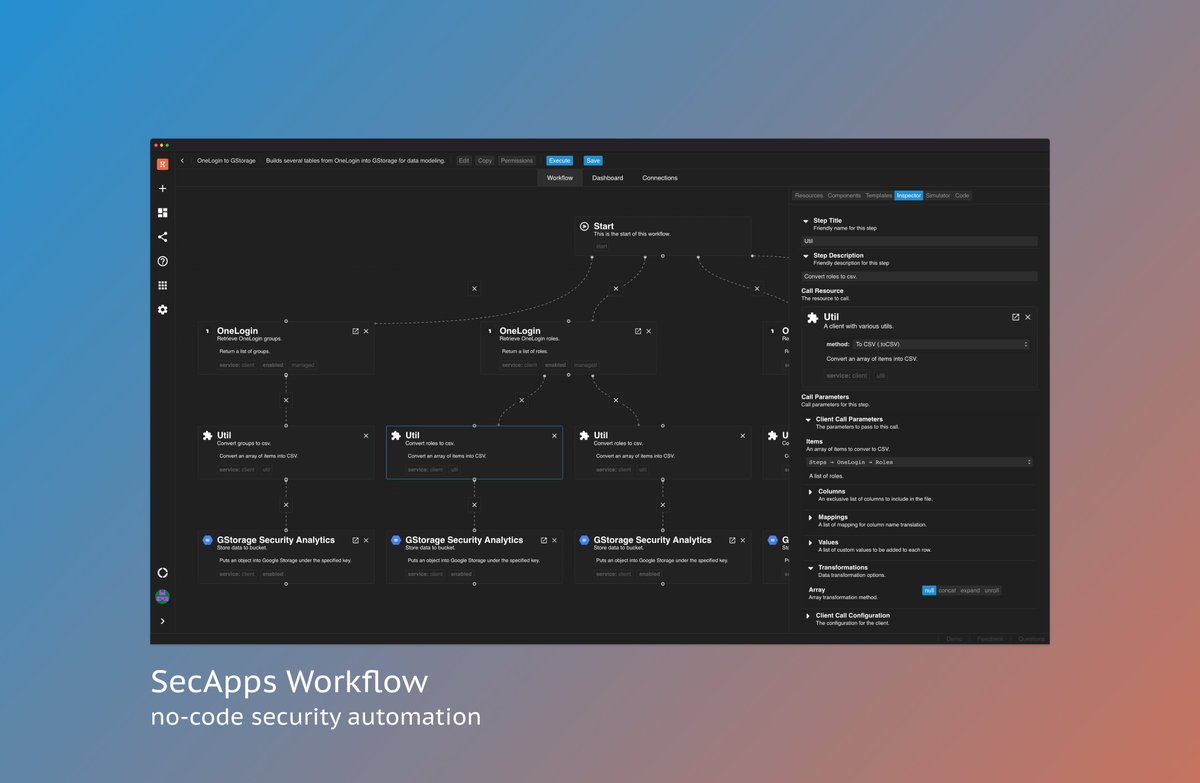 SecApps Workflow is a no-code security automation product that can help you setup complex security processes, build data aggregation pipelines for security analytics, and more. Request early access here secapps.com/products/workf…