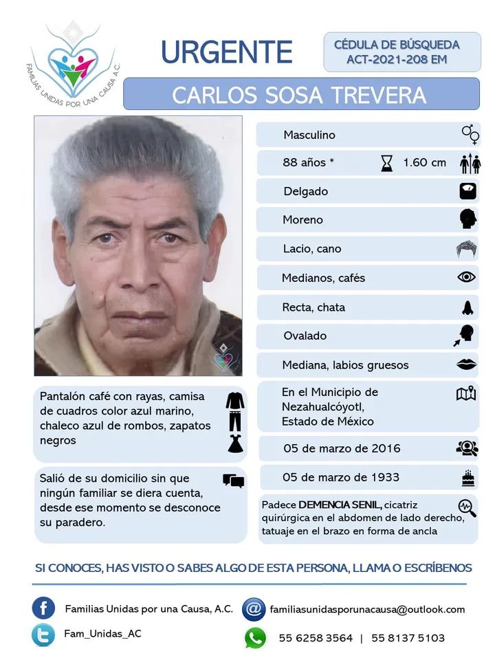 Solicitamos su colaboración para localizar a CARLOS SOSA TREVERA | 88 años | #Desap 05/03/16 | En #Nezahualcoyotl #Edomex RT <a href="/Adolfo_Cerqueda/">Adolfo Cerqueda Rebollo</a> <a href="/GobNeza/">Gobierno Municipal de Nezahualcóyotl</a> <a href="/CDNeza/">Ciudad Nezahualcóyotl</a> <a href="/enezavoz/">La Voz en Neza.</a> <a href="/seguridadneza/">Seguridad Neza</a> <a href="/DirectorAmador/">José Jorge Amador</a> <a href="/PoderAG_Neza/">Poder Antigandalla Neza</a> <a href="/AmberAlertaNoOf/">XxX porn hub 👺</a> <a href="/epigmenioibarra/">epigmenio ibarra</a> <a href="/reyeslourdes/">Lourdes Reyes ®</a> <a href="/botDesaparecidx/">BotDesaparecidx</a>