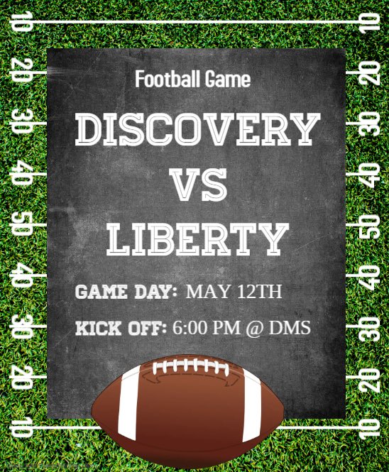 Come out this Thursday to watch the DMS spring football game v Liberty.  The weather  looks superb and this offers a glimpse of what the future holds for both of these programs. <a href="/DMSPanthers1/">Discovery Middle</a> <a href="/etMCS17/">Eric Terrell</a> <a href="/Ecnichols61/">Ed Nichols</a> <a href="/ShannonBrownLMS/">Shannon Brown</a>