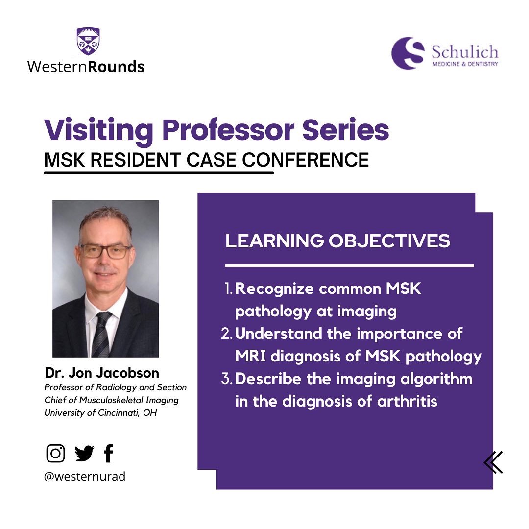 VISITING PROFESSOR SERIES 📖 Thank you to Dr. Jacobson, MD FACR of the University of Cincinnati, Department of Radiology for hosting an informative series on MSK imaging. We greatly look forward to future lectures with you at @westernurad! #westernurad #westernu #radiology