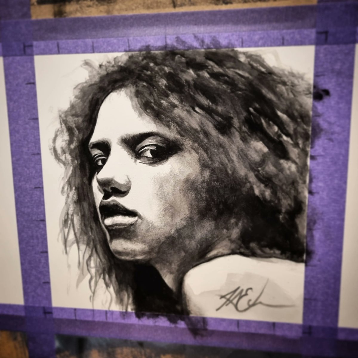 Electric Mistress, 2022. Gouache on paper, 8x8″ #StonedJesus #highcontrast #gouache #valuestudy #portrait #painting #gouachepainting #adelaideartist #fineart #figurative #figurativeart #figurepainting #paint #originalpainting #artoftheday #timeden #timedenartist #portraitpainting