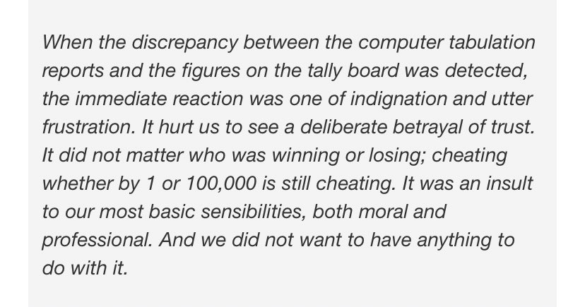 miostark's tweet photo. In 1986, vote counters walked out on the snap elections when it became clear to them that the results were being statistically manipulated in favor of Marcos. This was one of the key moments that sparked the People Power Revolution. Here is what they had to say then, hear it now: https://t.co/4U9aXoI2V0