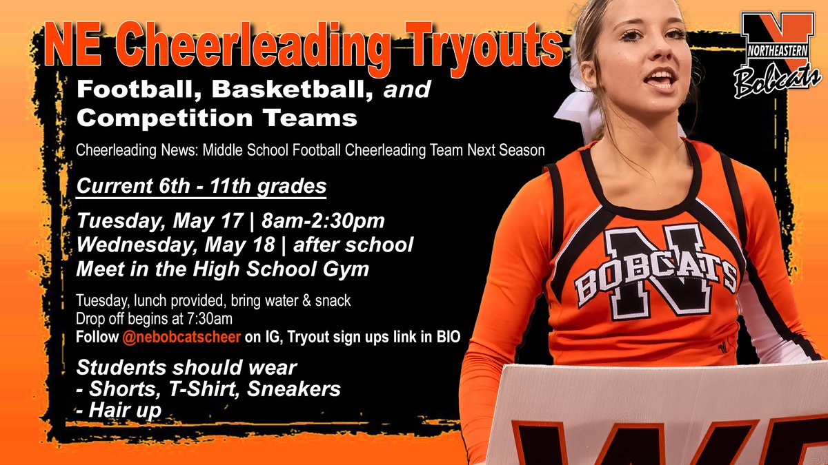MARK YOUR CALENDARS!  Cheer tryouts are next week!