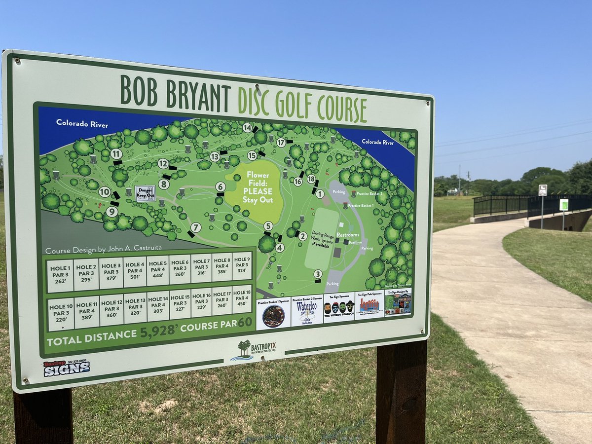 thomasbwitte's tweet photo. The disc golf course signs I mapped and designed are up at Bob Bryant! #TwitteArt #art #discgolf #discgolfdesign #bastrop #Bastroptx #discgolfcourse #GraphicDesigner #mapping #architecture #design https://t.co/DFVZcbs8ou