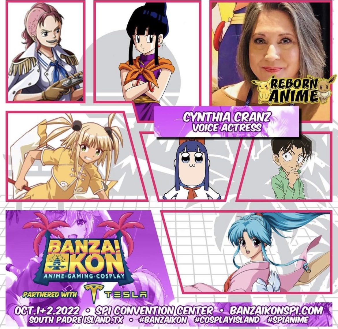 BanzaiKon's tweet photo. New Guest Announcement 📣 We are so excited to announce @CynthiaCranz will be headed to BanzaiKon 2022! 🏝 Special Thanks to @RebornAnime_1 https://t.co/zQhWXOPjrx