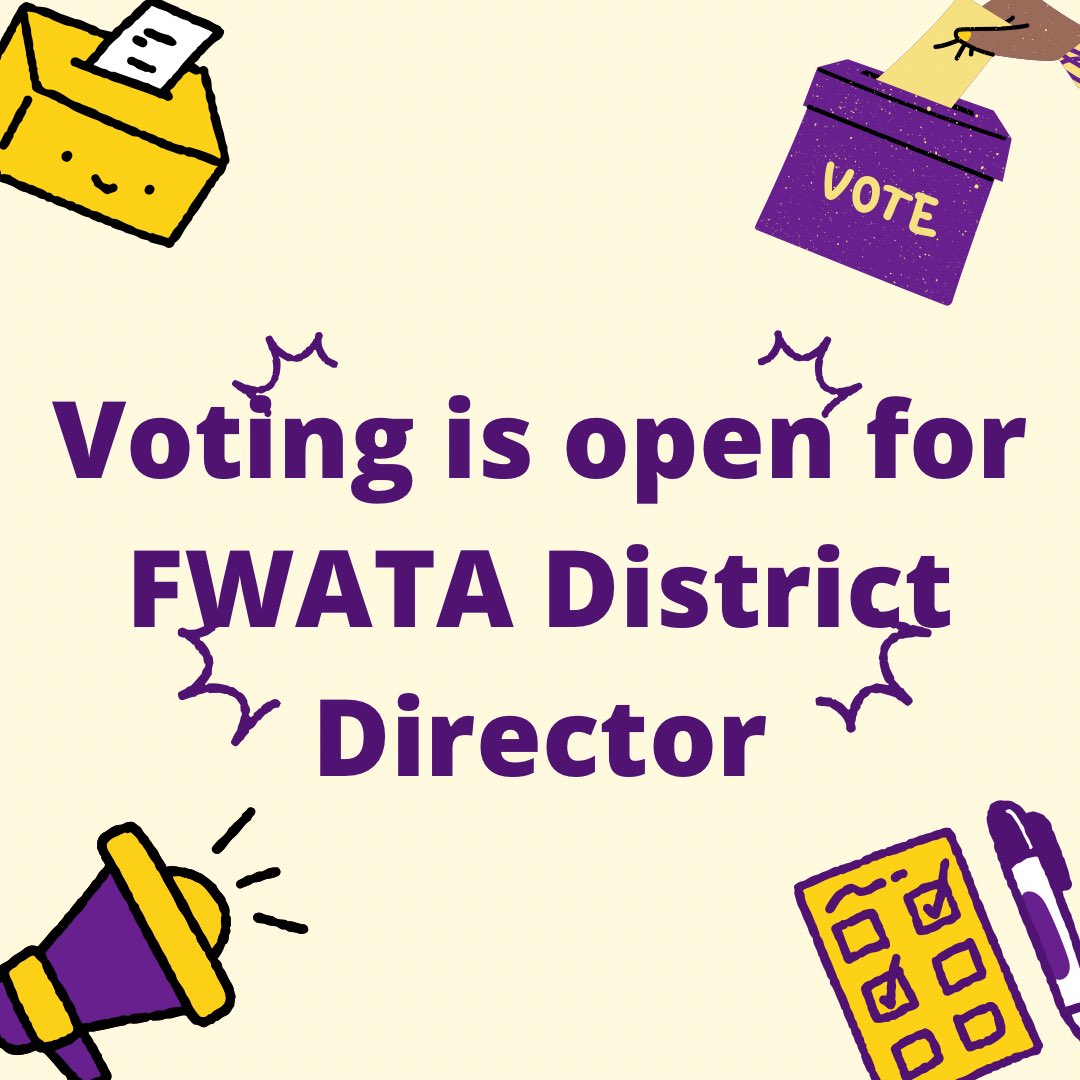 Check your inbox! Voting is open now - May 23, 2022 (11:59 HST) for the next FWATA District Director. 

Candidates (in alphabetical order):
Tom Abdenour, DHSc, ATC, CES
Cindy Clivio, MEd, ATC

Candidate Platform Statements are provided at the link in your inbox. <a href="/FWATAD8/">FWATA District 8</a>