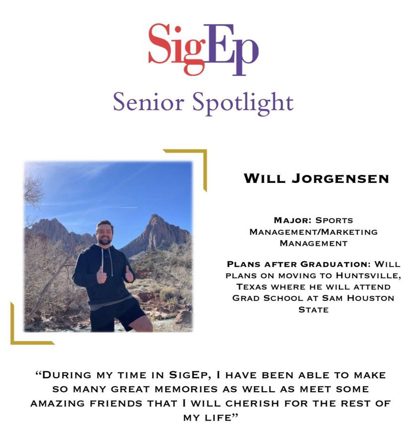 Todays Senior Spotlight: Mr. Will Jorgensen! 

We are thankful for you and wish you the best in Texas!