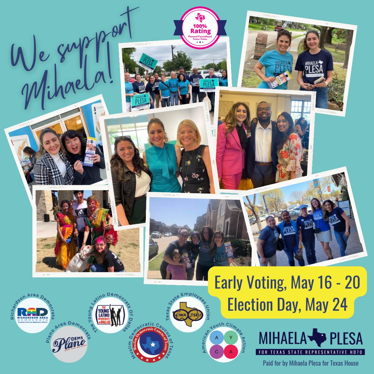 plesafortexas's tweet photo. Early voting for the Democratic primary runoff starts in just ONE WEEK! I’m backed by leaders of this community because they know when I get to Austin, I won’t have to rely on my colleagues to do my job or tell me how to vote. #PlesaForThePeople #HD70 #CollinCounty #txlege https://t.co/ITUWSps7NN