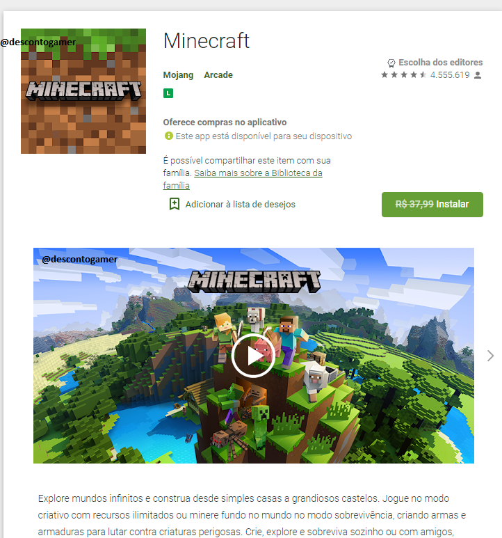 Ganhei desconto no Minecraft Oferta R$ 9 de desconto do Google