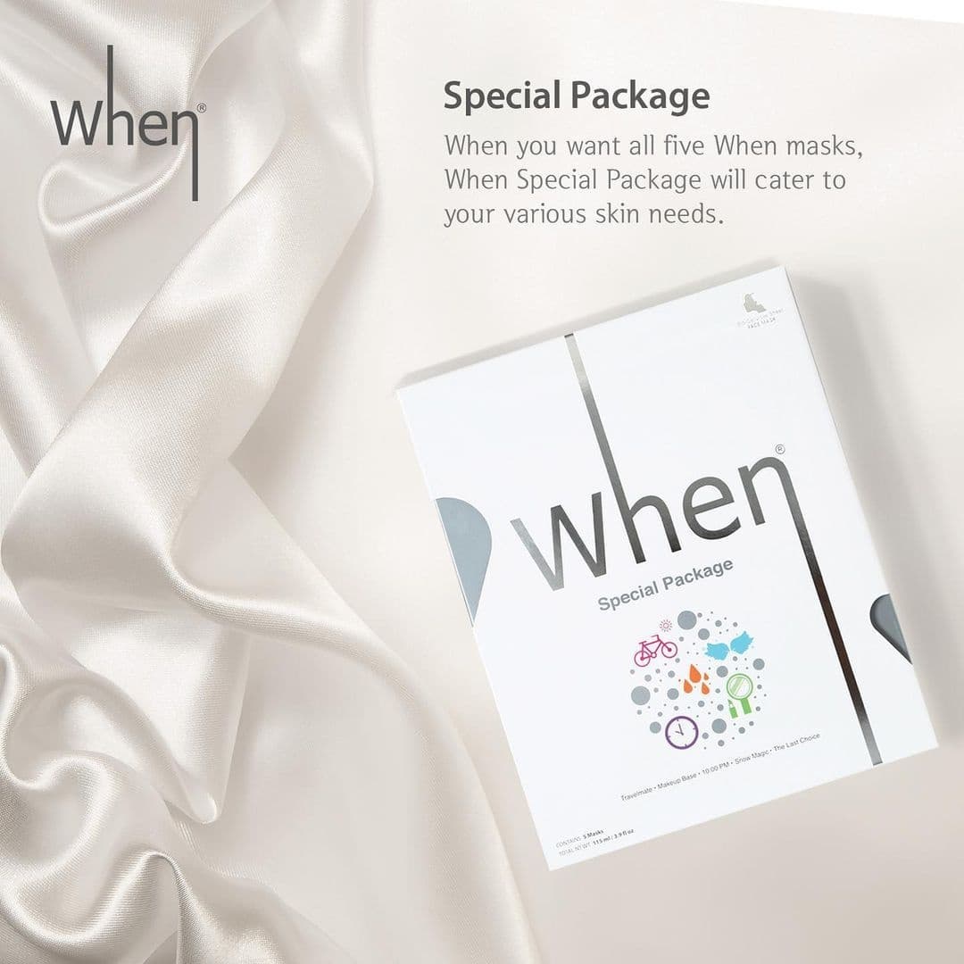WhenBeauty's tweet image. When's Special Package contains all 5 of our beloved bio-cellulose premium sheet masks!
🕙10:00pm
💁Glamour Base
✈️Travelmate
❄️Snow Magic
🧡The Last Choice

#sheetmasks #skincare #kbeauty #whenbeauty