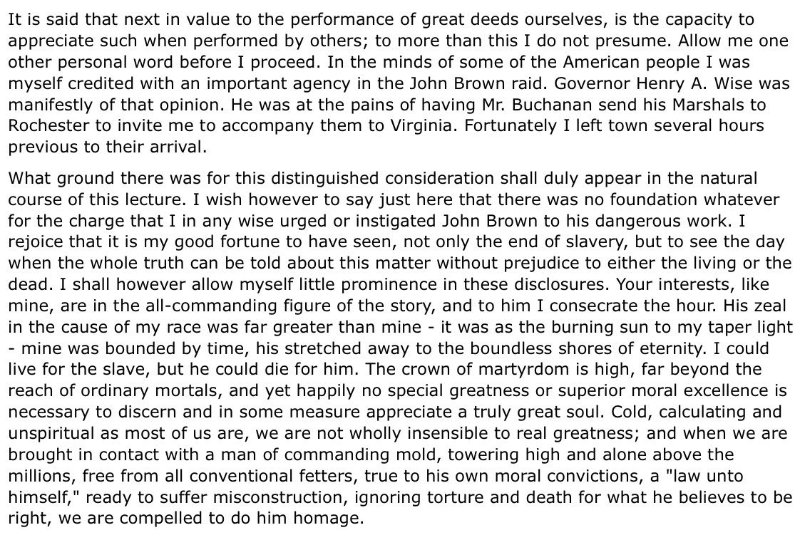 RT @babadookspinoza: Frederick Douglass on John Brown, May 30, 1881: https://t.co/7rXKF2pL1A