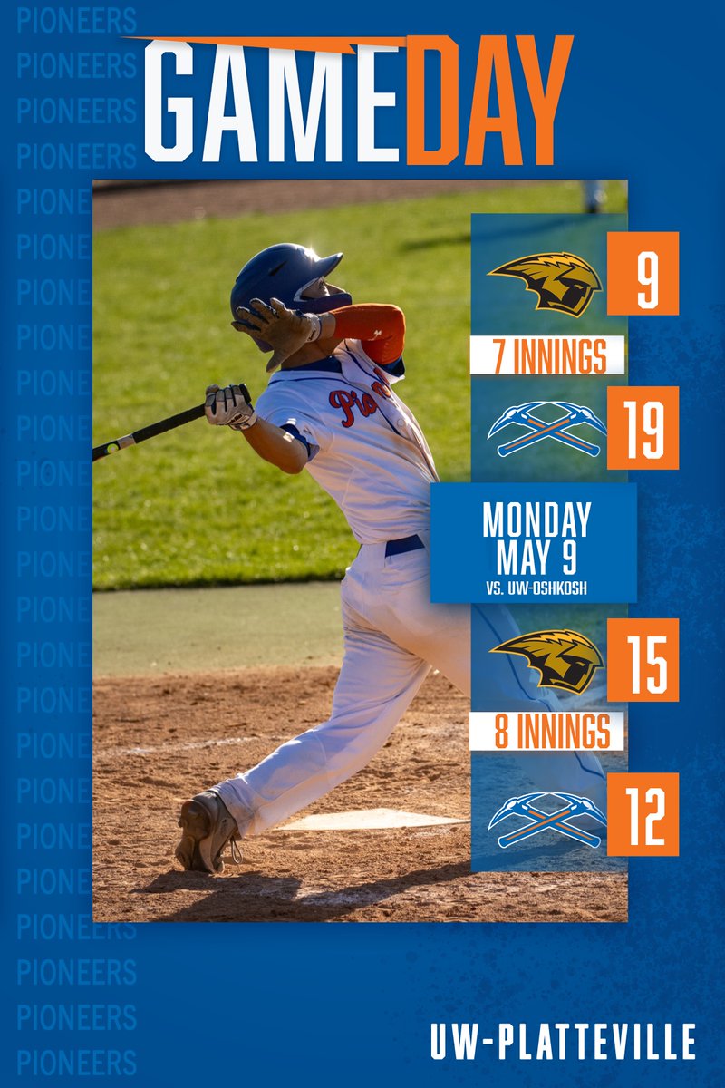 UW-Platteville Athletics (@uwp_pioneers) on Twitter photo And that's a wrap. #SwingTheAxe
<a href="/UWPlattBaseball/">UW-Platteville Baseball</a> split with UW-Oshkosh taking game one 19-9 before game 2 ended 15-12 due to light after 8 innings. The #Pioneers homered 6 times during the final DH of the season. And that's a wrap. #SwingTheAxe
<a href="/UWPlattBaseball/">UW-Platteville Baseball</a> split with UW-Oshkosh taking game one 19-9 before game 2 ended 15-12 due to light after 8 innings. The #Pioneers homered 6 times during the final DH of the season.