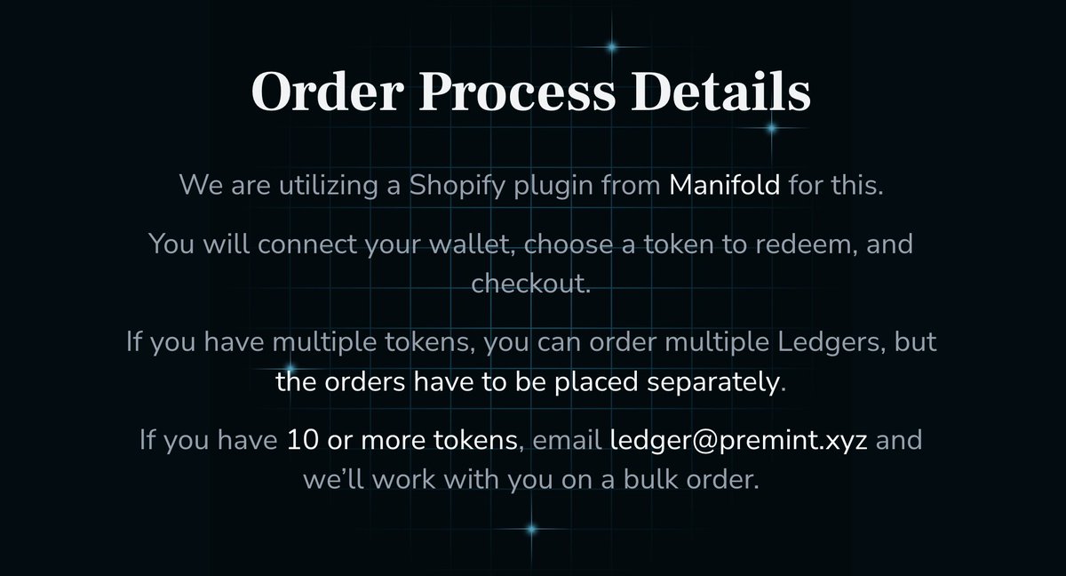 Brenden Mulligan (@mulligan) on Twitter photo Other details:
๐ Using a new plugin from <a href="/manifoldxyz/">manifold.xyz</a> for wallet connection.
โ
You'll need to place separate orders for multiple tokens. Email us for bulk orders.
๐ Again, shipping early June.
Thanks for your patience as we've gotten this set up. It's complicated ๐ Other details:
๐ Using a new plugin from <a href="/manifoldxyz/">manifold.xyz</a> for wallet connection.
โ
You'll need to place separate orders for multiple tokens. Email us for bulk orders.
๐ Again, shipping early June.
Thanks for your patience as we've gotten this set up. It's complicated ๐
