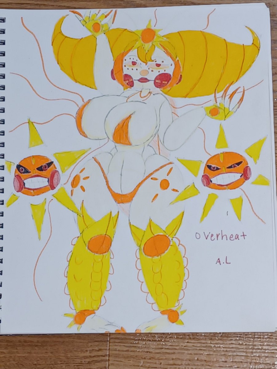 FanticLoser's tweet photo. This is the second daughter of Totik her name is Over Heat because she is a virus that can overheat the system she has two sun faces that is on each side #thedesolatehope #oc #scottcawthon #ArtistOnTwitter #artist https://t.co/4rfCaxWhgG