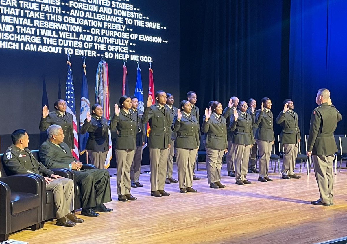 hu_armyrotc's tweet photo. Congratulations to the newest 2LTs to commission out of the Hampton University Army ROTC program!  
This group of officers overcame completing their entire MS3/junior year virtually and their commissioning was the first in-person ceremony the battalion has had in over two years. https://t.co/tSFSiZlswl