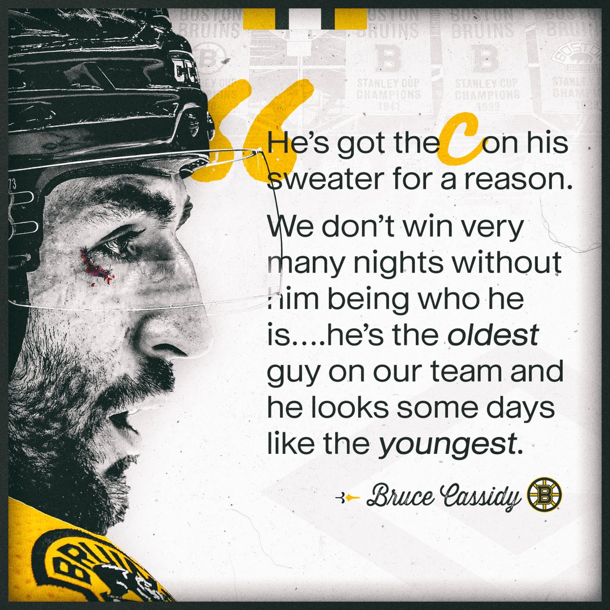 NHLBruins's tweet photo. Coach talks The Captain. © https://t.co/PBOSurHfXM