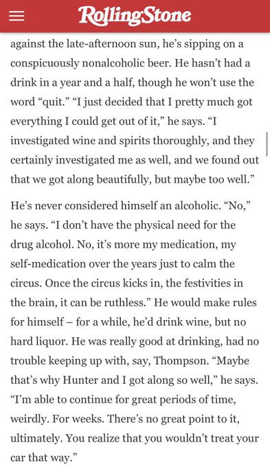 In 2013, Depp is profiled by Rolling Stone in an article where he reveals a dependency on pain medication and alcohol, but also that he’s been sober for “a year and a half”. He reportedly falls of the wagon right before the first alleged incident of abuse.