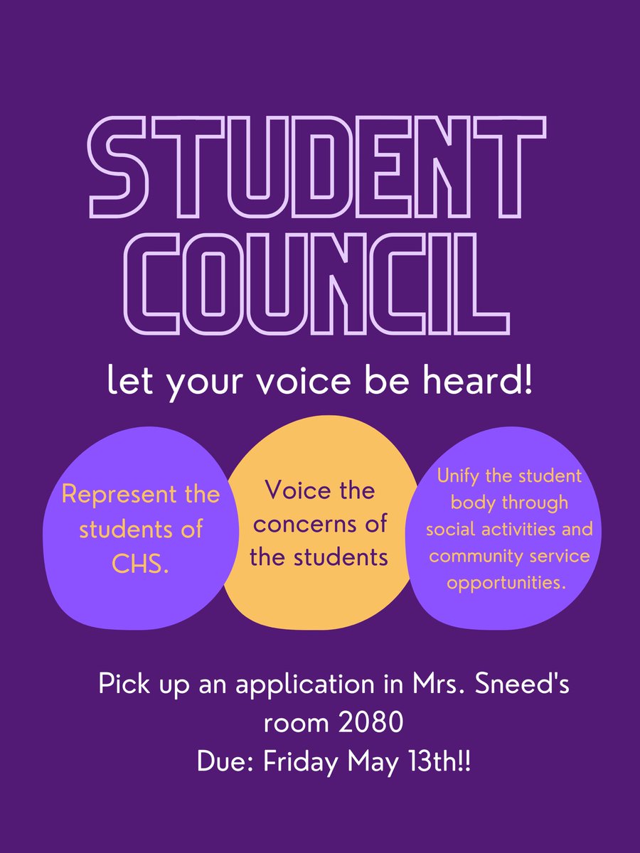 Student council applications in Mrs. Sneed‘s room 2080!!