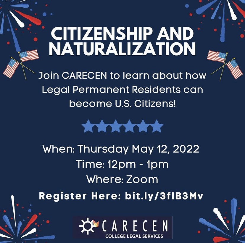 CSUN_DREAM's tweet photo. Join us with @Carecen_LA to talk about  the largest Central American immigrant rights organization in the country. You’ll learn how legal permanent residents can become U.S. citizens as we discuss general requirements, fee waivers and language exemptions for the citizenship exam https://t.co/v6vLsGUqx7