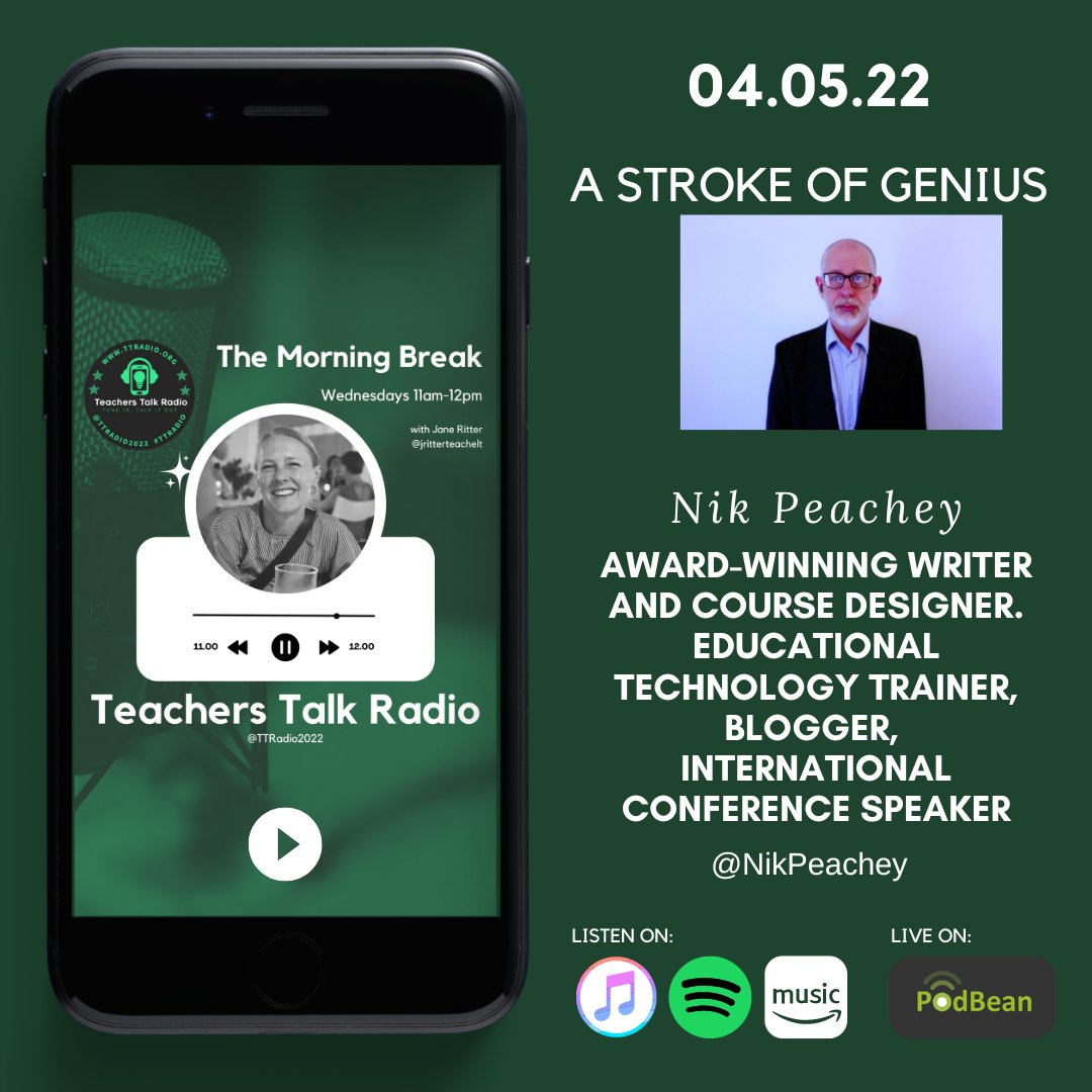 So looking forward to talking with Nik on Wednesday about his incredible ELT journey and the resources he makes available on an international level.