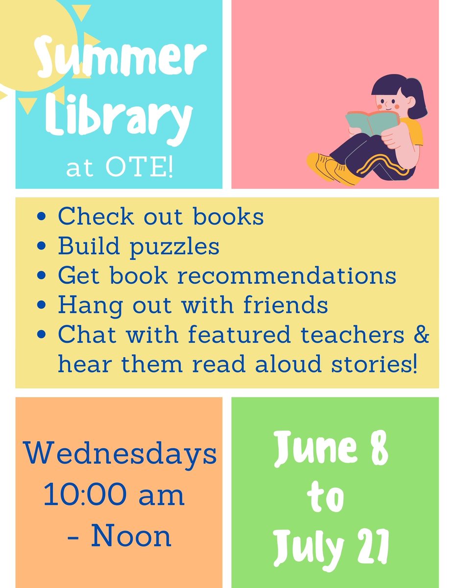 OTECougarsLMC's tweet photo. Feels like summer today. So, it's time to share about our OTE's summer library hours! @OTECougars @bvlibraries https://t.co/skZKhRoEom