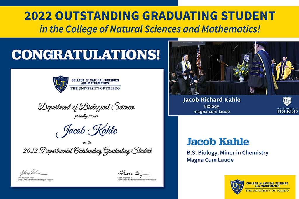 Congrats to the 191 graduating students from <a href="/UToledo_NSM/">UToledo NSM</a> <a href="/UToledo/">The University of Toledo</a> #UToledo22! 

Special shout-out to Jacob Kahle, <a href="/TheGreatKahle/">Jacob Kahle</a>, #UToledoNSM Outstanding Graduating Student of 2022! 

#UToledoRocketScience #UToledo #UToledoBiology