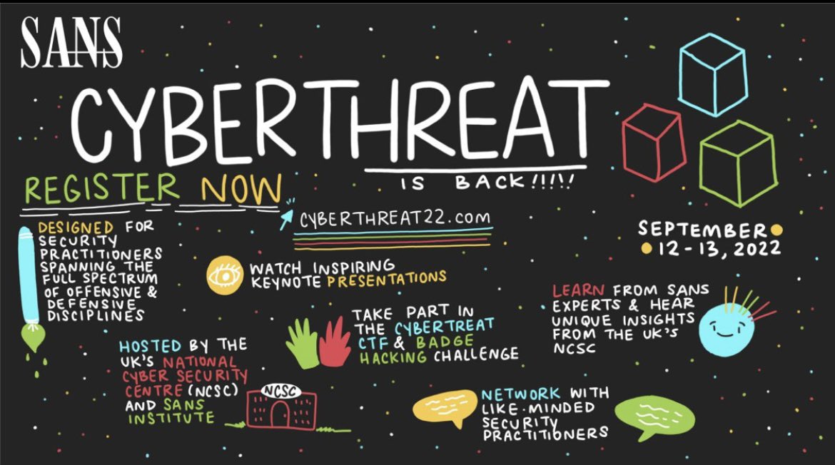 ojcs22's tweet photo. Super excited that #CyberThreat22 is back later this year in collaboration with @NCSC! It’s by far my fav event of the year &amp; hope to see you all there! For CFP, online challenges, sponsors, schools &amp; all registration details,go to https://t.co/pNwX8aLRKX https://t.co/5nUcwi1mHp https://t.co/TsQtDafVLV