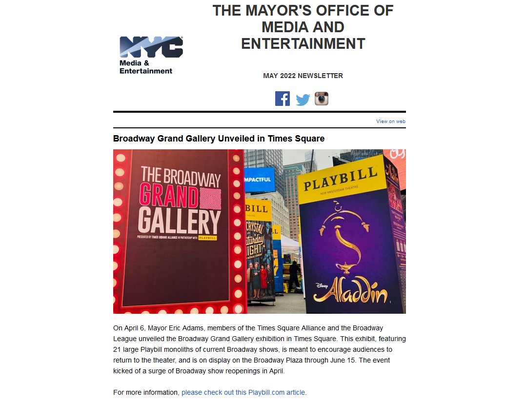 MadeinNY's tweet photo. MOME May highlights are here!📢
Read updates on @BroadwayLeague #BWGallery, @TheTonyAwards noms, @NYXL Young Creator Project, @freelancersu @IndustryCity HQ, COVID Safety De-Escalation Training webinar, @PENworldvoices, @AfricanFilmFest, @NewFestNYC, more: https://t.co/WG3XWZigNF https://t.co/3L5VZvksTR