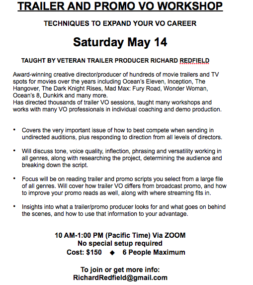 voxfab's tweet photo. #voiceoverartists! Here's a great workshop for #trailervo and #promovo https://t.co/cUNb6VPY9x