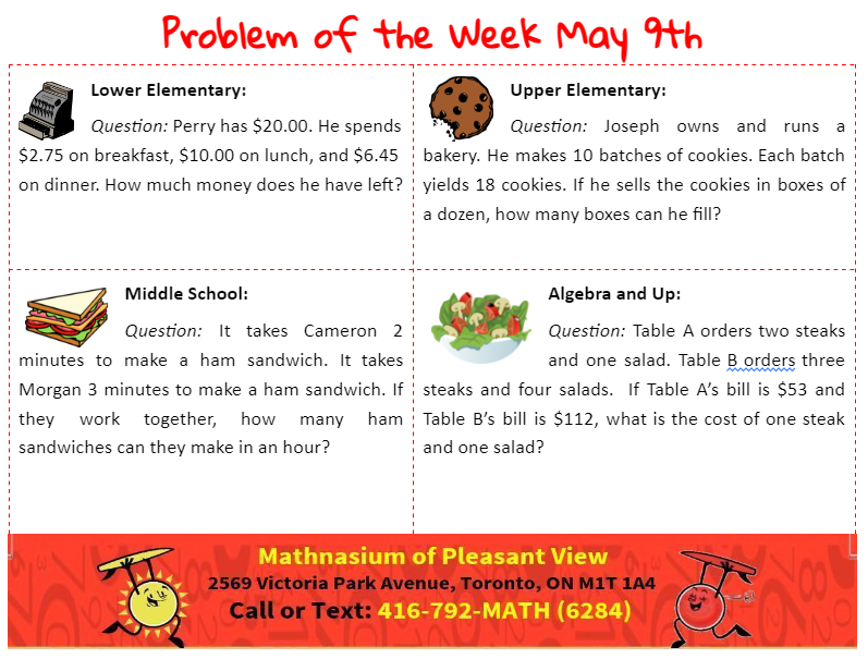 MathnasiumPv's tweet photo. Here are this week's PROBLEMS OF THE WEEK! 

#problemoftheweek #math #mathisfun #mathforkids #mathtutoring #mathenrichment #matheducation #education #mathnasium #pleasantview #torontomathtutoring #mathproblem #mathforchildren #mathhelp #homeworkhelp #toronto #mathematics https://t.co/ryy2aOxcN8