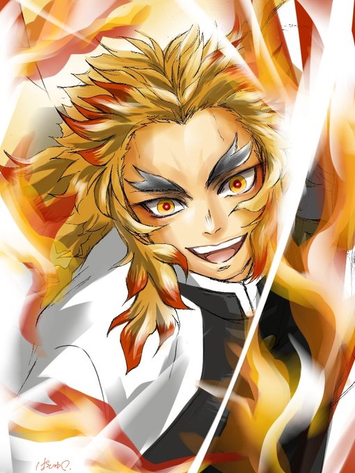 ぱひゅ丸さんがTwitterに投稿した煉獄杏寿郎(鬼滅の刃)のイラスト。