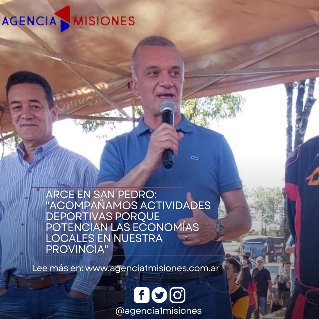 Arce en San Pedro: "Acompañamos actividades deportivas porque potencian las economías locales en nuestra Provincia" 

agencia1misiones.com.ar/index.php/es/p…
<a href="/Arce_Carlos_/">Carlos Arce</a> @ViceGobMnes