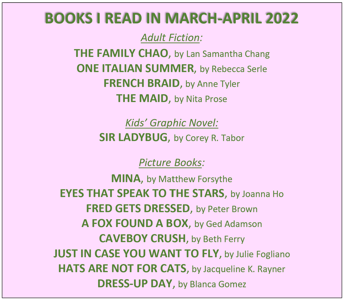 AnnieCRomano's tweet photo. Squeezed in some personal reading time this spring!
#BookLove #AdultFiction #YA #GraphicNovels #kidlit #PB #ReadingForTreasure #CracktheSpine #WritersRead #PleasureReading https://t.co/6JbWata14x
