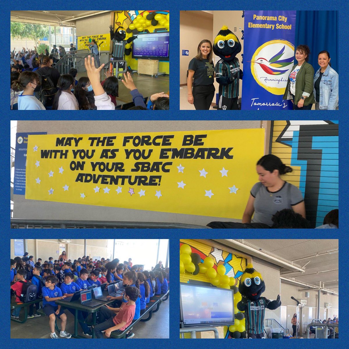 PanoramaCityES's tweet photo. Last Friday we wrapped up a very busy week with a high energy Test Pep Rally for our 3rd, 4th &amp; 5th grade scholars who started the SBAC today! 💙📚✏️🎉 Thank @LAGalaxy for supporting our school!!  @LAUSDSup @LASchoolsNW @Kelly4LASchools  #TeamPCES #HummingbirdsHaveGRIT https://t.co/xG1wiesv1e