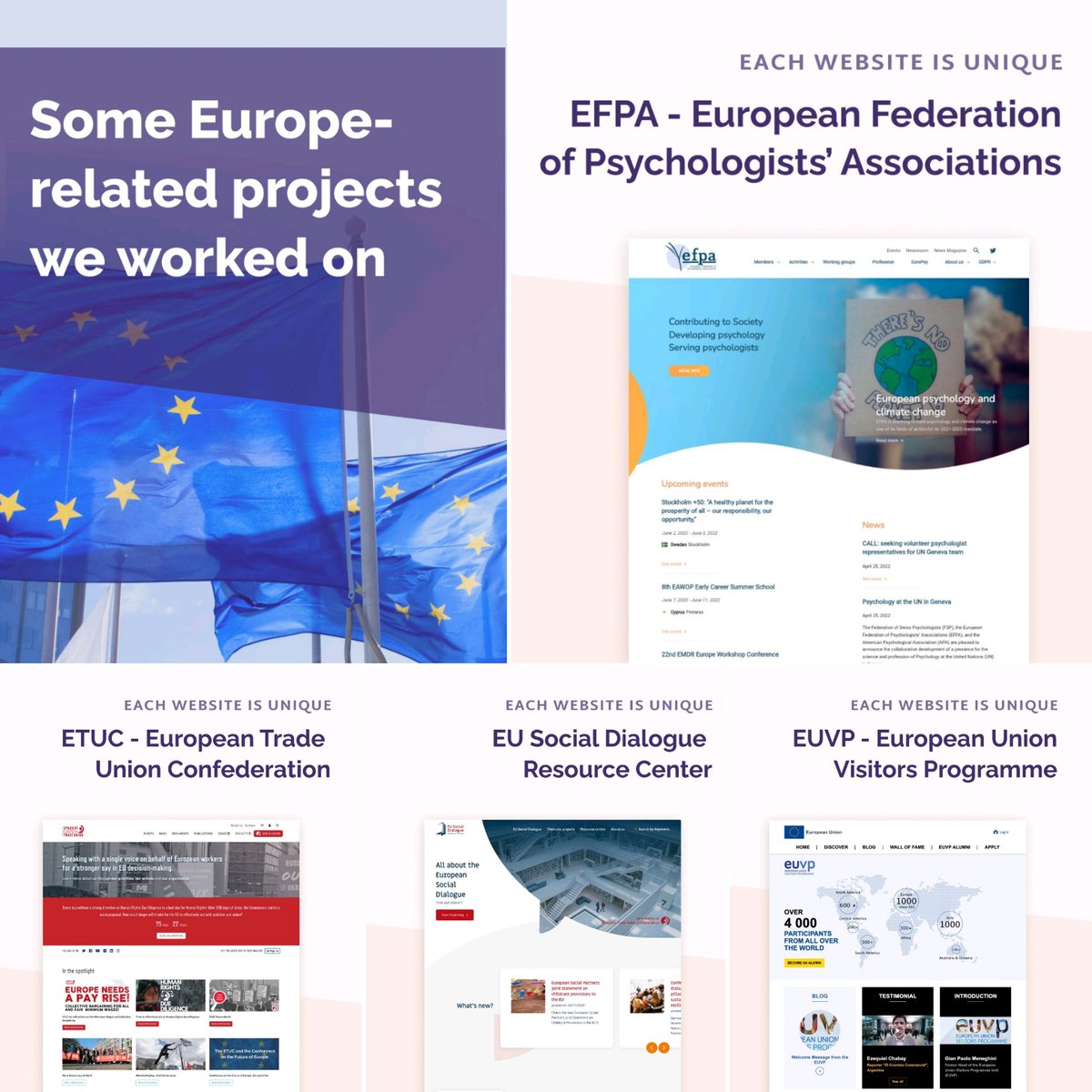 🇪🇺Today is #EuropeDay2022, an opportunity to highlight our agency's latest #web projects developed in collaboration with European organizations such as <a href="/EFPA_EuroPsy/">EFPA</a> - webstanz.be/en/references/…. Take a look at it and contact us if you are interested in these features! #EuropeDay
