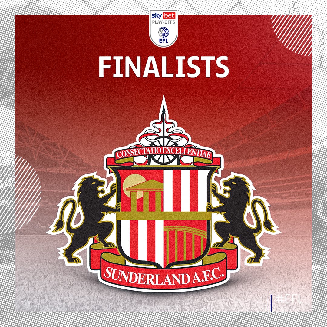 SkyBetLeagueOne's tweet photo. Next stop: @wembleystadium 

How are you feeling, @SunderlandAFC fans?! 🔴⚪️

#EFLPlayOffs | #StepUp https://t.co/iFfdh7fIYi