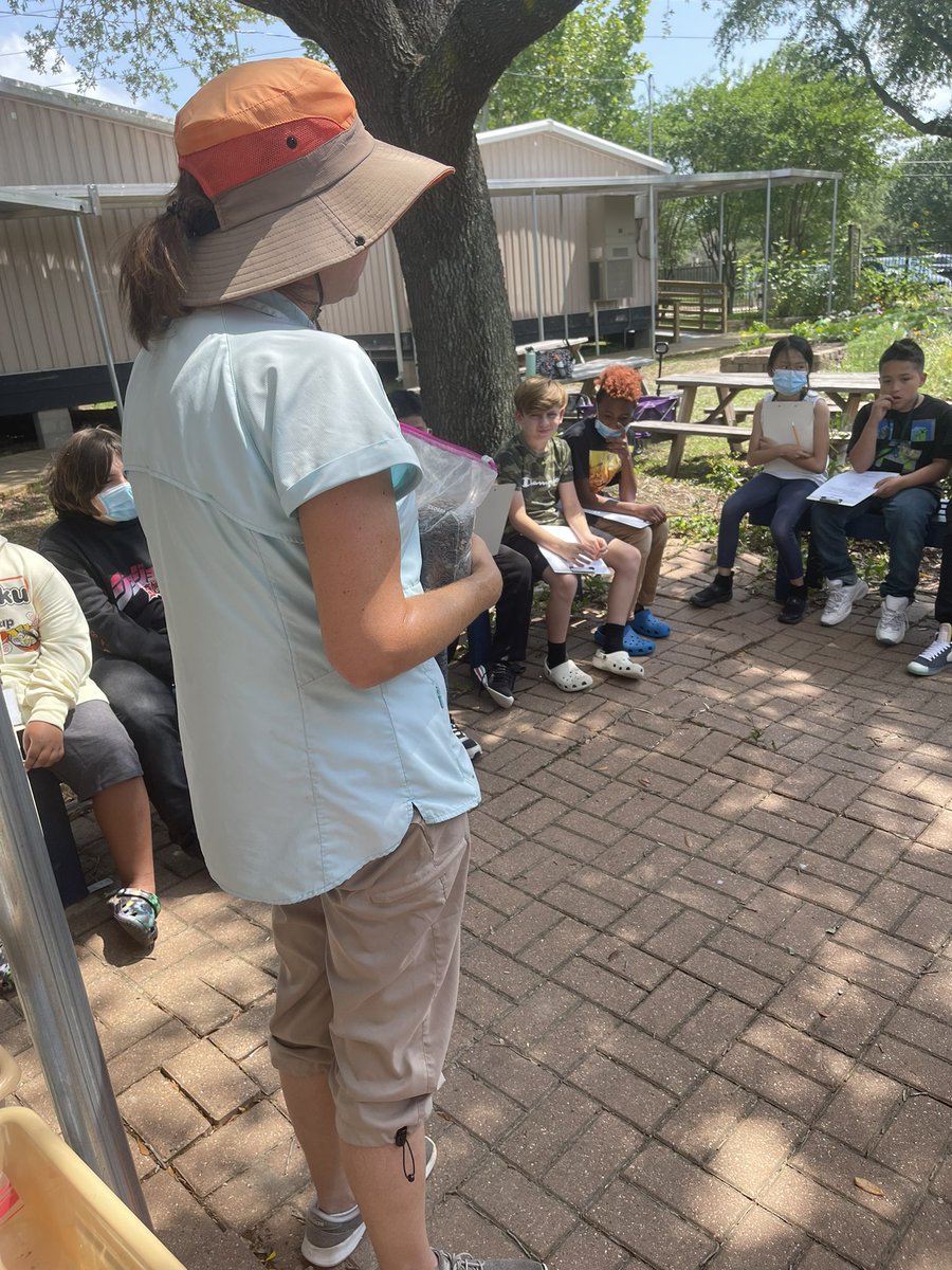 MrsHendricks20's tweet photo. What better way to give our brains a break from STAAR talk than to go visit our school garden?😎🐛🐝🌱 @SheridanCFISD @readygrowgarden https://t.co/AWFeNfhwB9