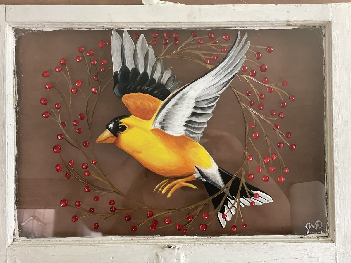 kitsunefire7's tweet image. Finished my #paintedwindow :3 #finch #art #paint #painting #artistsontwitter #artist