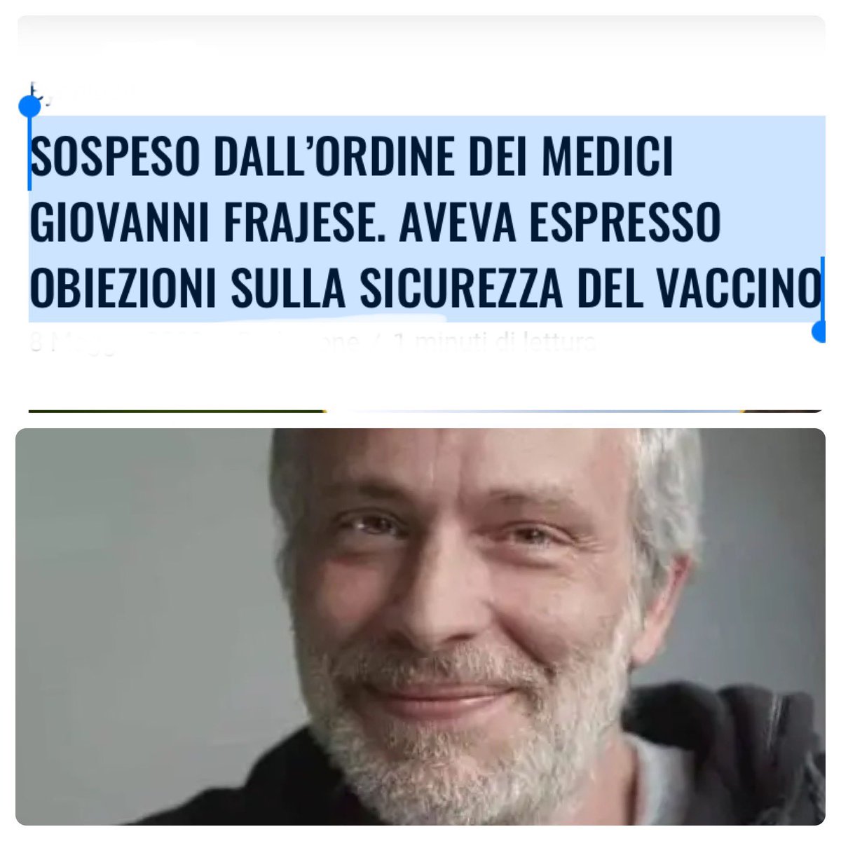 L’endocrinologo e docente universitario Giovanni Frajese sospeso dall’Ordine dei medici: dopo aver sollevato da subito importanti obiezioni sulla sicurezza del vaccino” anti Covid-19. Un Paese vergognoso in cui si viola costantemente la Costituzione. Vergogna.