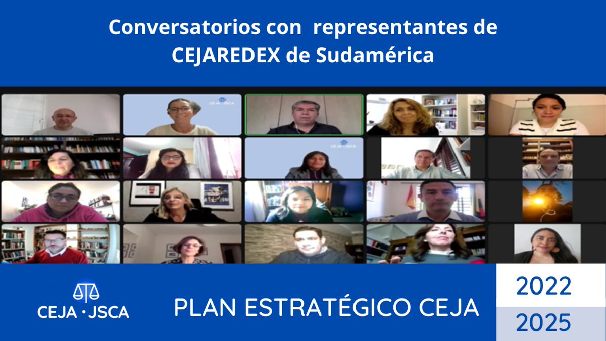 CEJAoficial's tweet photo. #CEJA realizó conversatorios con más de 100 representantes de instituciones de justicia, sociedad civil, academia y #CEJAREDEX de #Sudamérica para recibir aportes a su #PlanEstratégico 2022-2025
👉 https://t.co/D4CwNjnFjp https://t.co/BsFHsqpMyv