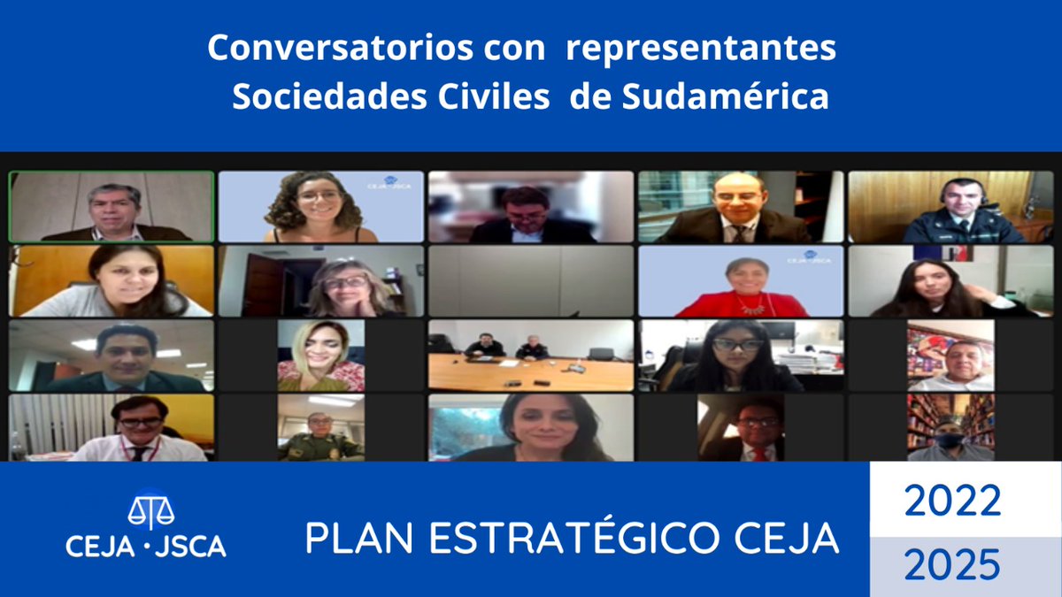CEJAoficial's tweet photo. #CEJA realizó conversatorios con más de 100 representantes de instituciones de justicia, sociedad civil, academia y #CEJAREDEX de #Sudamérica para recibir aportes a su #PlanEstratégico 2022-2025
👉 https://t.co/D4CwNjnFjp https://t.co/BsFHsqpMyv