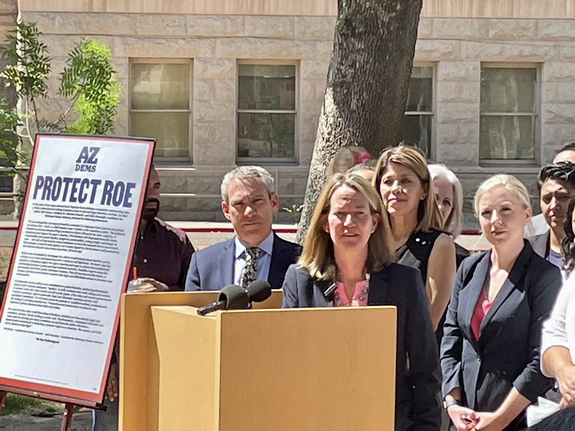 aaron4arizona's tweet photo. Our ability to protect the right to choose and prevent the further erosion of civil rights is contingent upon electing people who stood at the Capitol today. 

Voting for @krismayes as AG and @JulieGunnigle as Maricopa County Attorney will help keep vulnerable Arizonans safe. https://t.co/aO791EXlSA