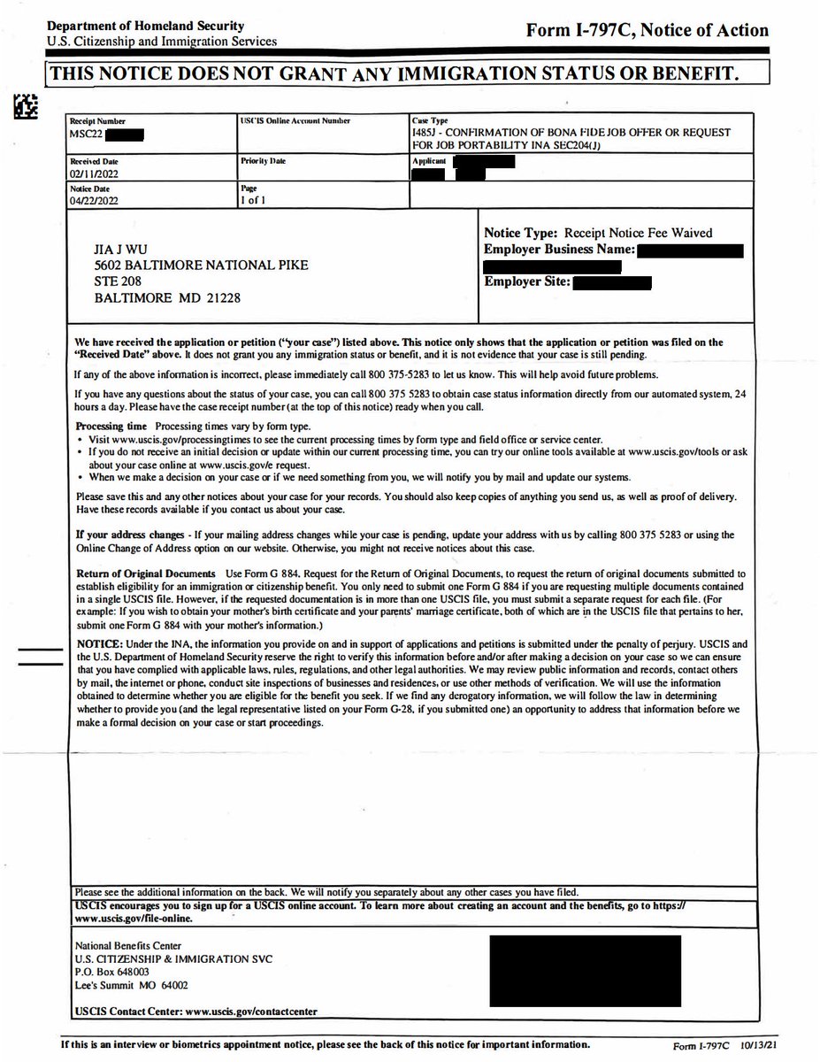 PuyangLaw's tweet photo. We are now receiving I-485 J receipt notices as a result of the “transfer of underlying basis” requests filed in January 2022. No I-485 approved yet as a direct result of the "transfer". #I485 #I485j

https://t.co/UPKVr8HGyO https://t.co/PbHv2dlVkO