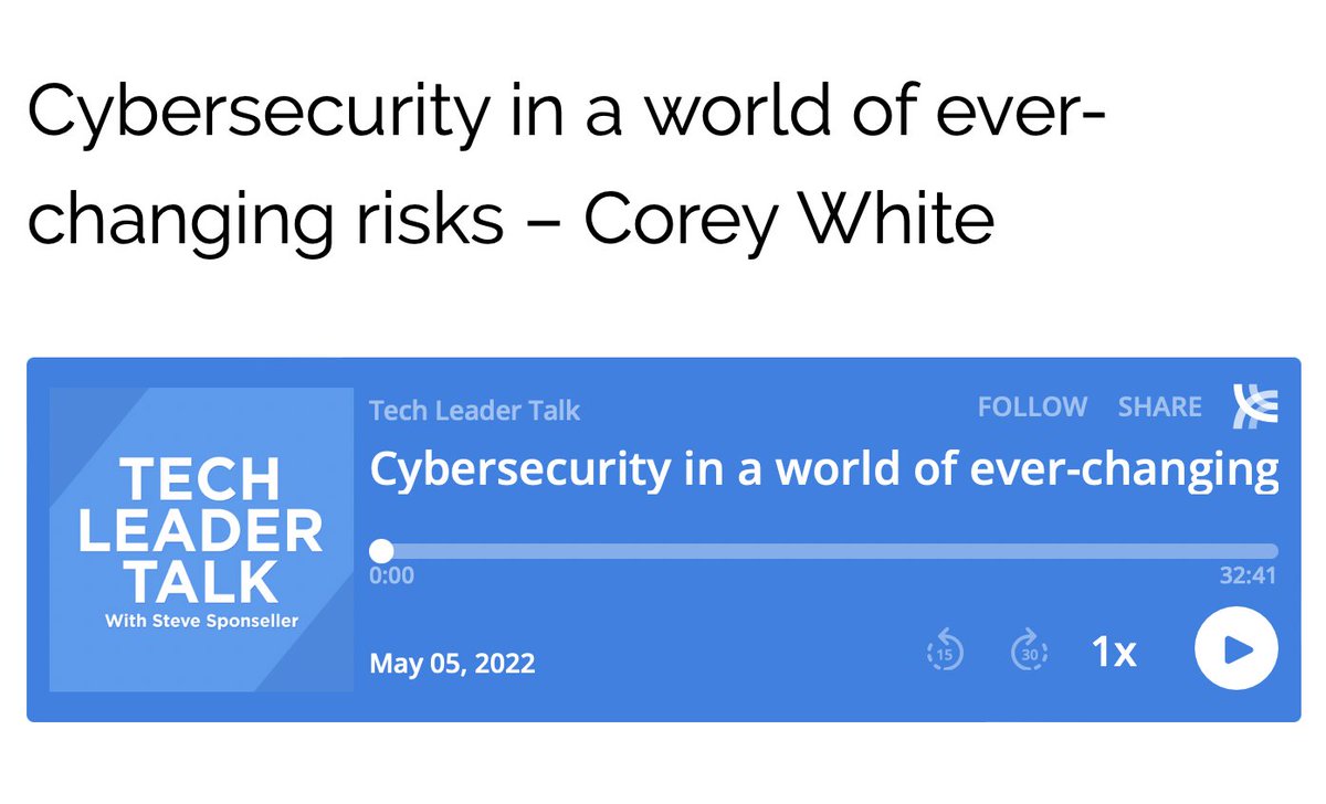 Had a fantastic chat with Steve Sponseller <a href="/IPstrategy/">Steve Sponseller</a> on about a variety of hot button topics - like the biggest mistakes that increase the likelihood of a cyber attack, &amp; how Cybersecurity-as-a-Service (like <a href="/cyvatar/">Cyvatar.ai</a> ) can benefit companies👌🏾
listen ➡️ hubs.ly/Q019T_nJ0