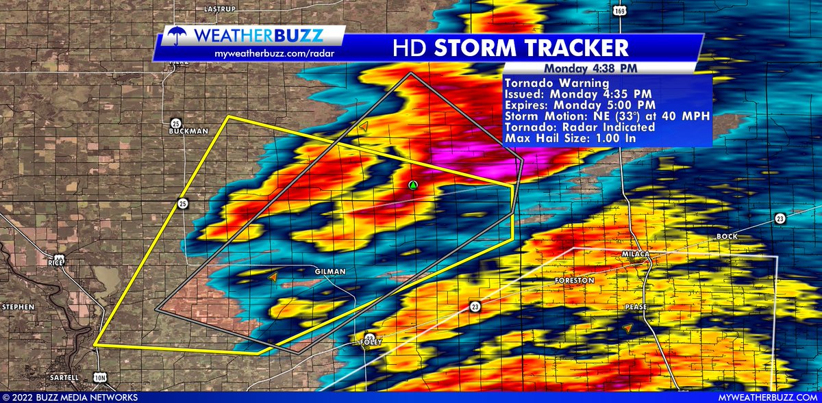 myweatherbuzz's tweet photo. MPX issues Tornado Warning [tornado: RADAR INDICATED, hail: 1.00 IN] for Benton, Morrison [MN] till 5:00 PM CDT.

Live Radar: https://t.co/aBAXfQCbJP
Local Alerts: https://t.co/BeeZIvsL0L

#mnwx #weatherbuzz https://t.co/pBnwyMV92J