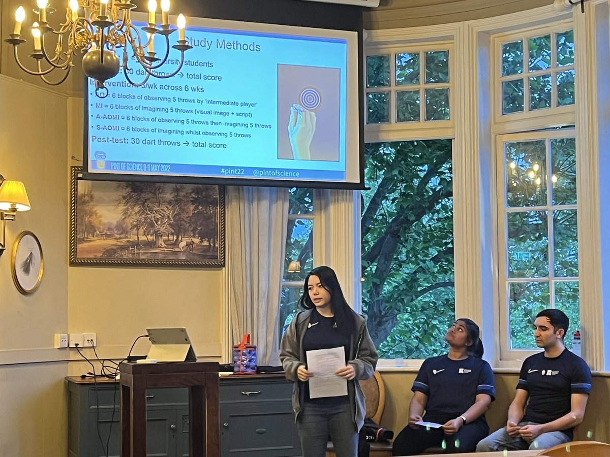 Bruton_Psych's tweet photo. Great fun presenting @pintofscience with @AshikaCv , Sam and Adam on all things mental rehearsal. They smashed it and I told multiple dad jokes, so everyone’s a winner 🤩 #pint22 https://t.co/h7eQQd64sd