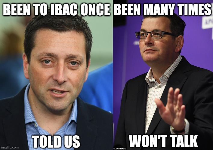 PoliBard's tweet photo. Let's all take a moment to remember when Matthew Guy had lobster with a mobster.  Guy referred himself to #IBAC, and told us.

In contrast to Dan Andrews, gets secret interviews, won't tell us anything, and had his lapdog Shing(married to his COS) cut the live stream yesterday. https://t.co/NTyKWIqRU2