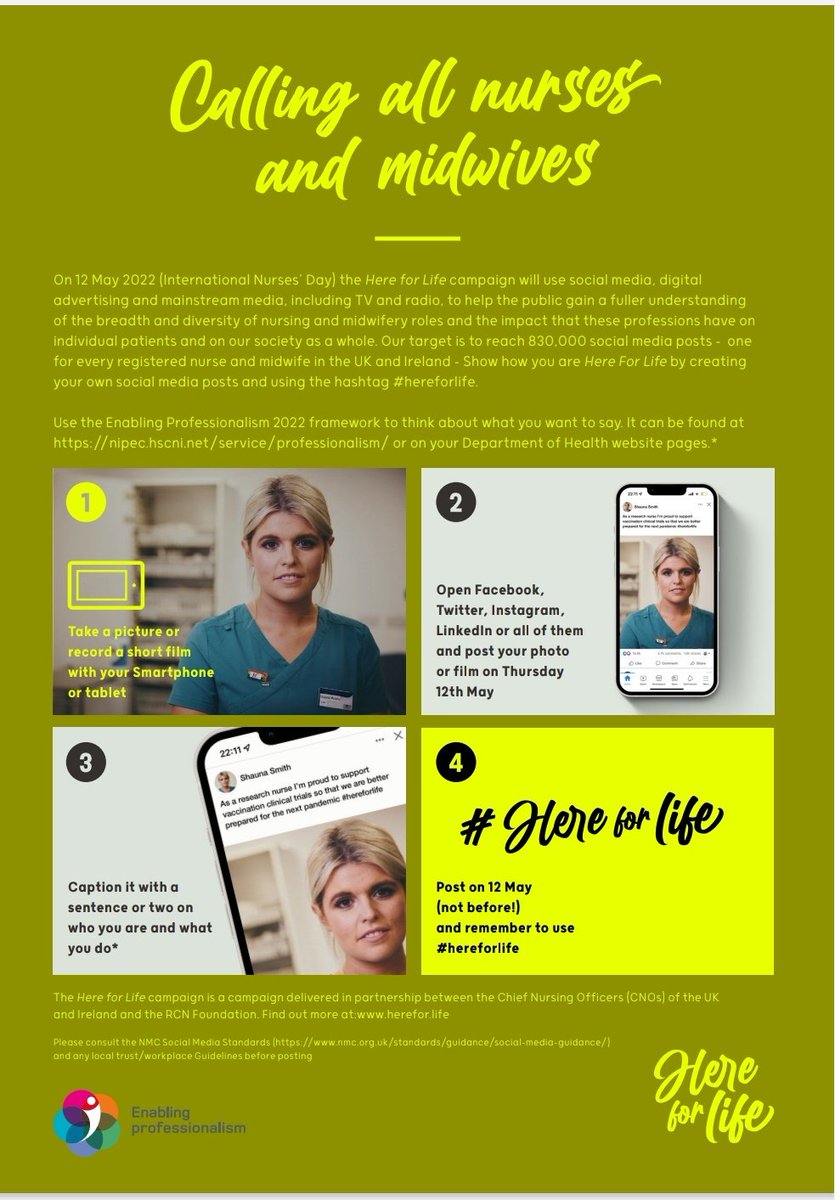 Nurses_Midwives's tweet photo. Calling all Nurses &amp; Midwives 📢.
Let's promote our professions on May 12th by posting all over social media &amp; using #HereForLife https://t.co/zHM6dLZzSx
